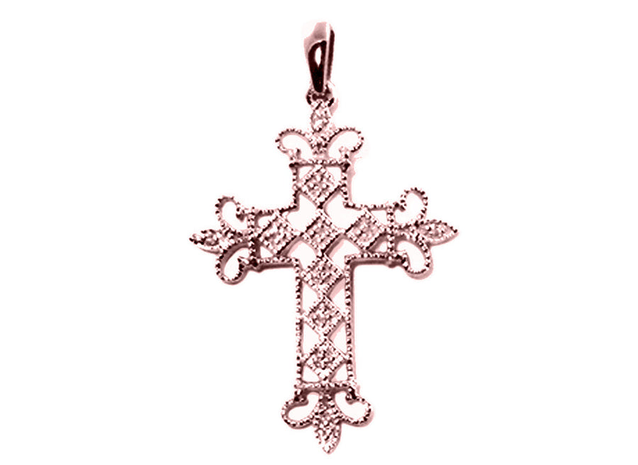 9k RG Diamond Cross Pendant 11D=0.05ct Grain Set . Meas. 27mm x20mm