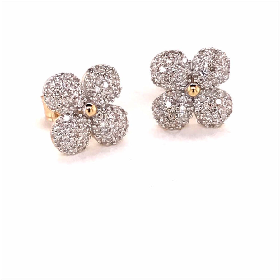 9k 2T Diamond Flower Stud Earrings 184D=0.45ct Meas. 9mm
