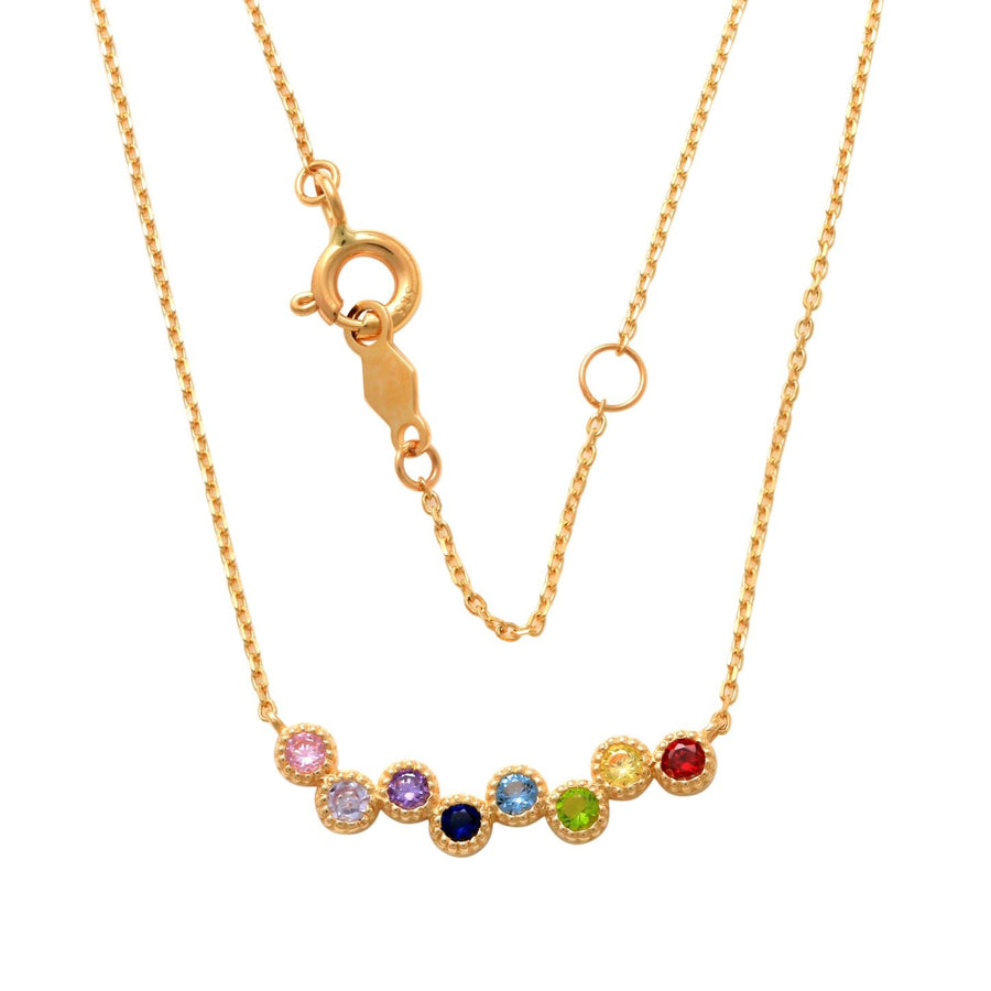 9k YG Multicoloured CZ Bezel Pendant, 20 x 5mm with Oval Link Chain 45cm with O-Ring at 42cm.