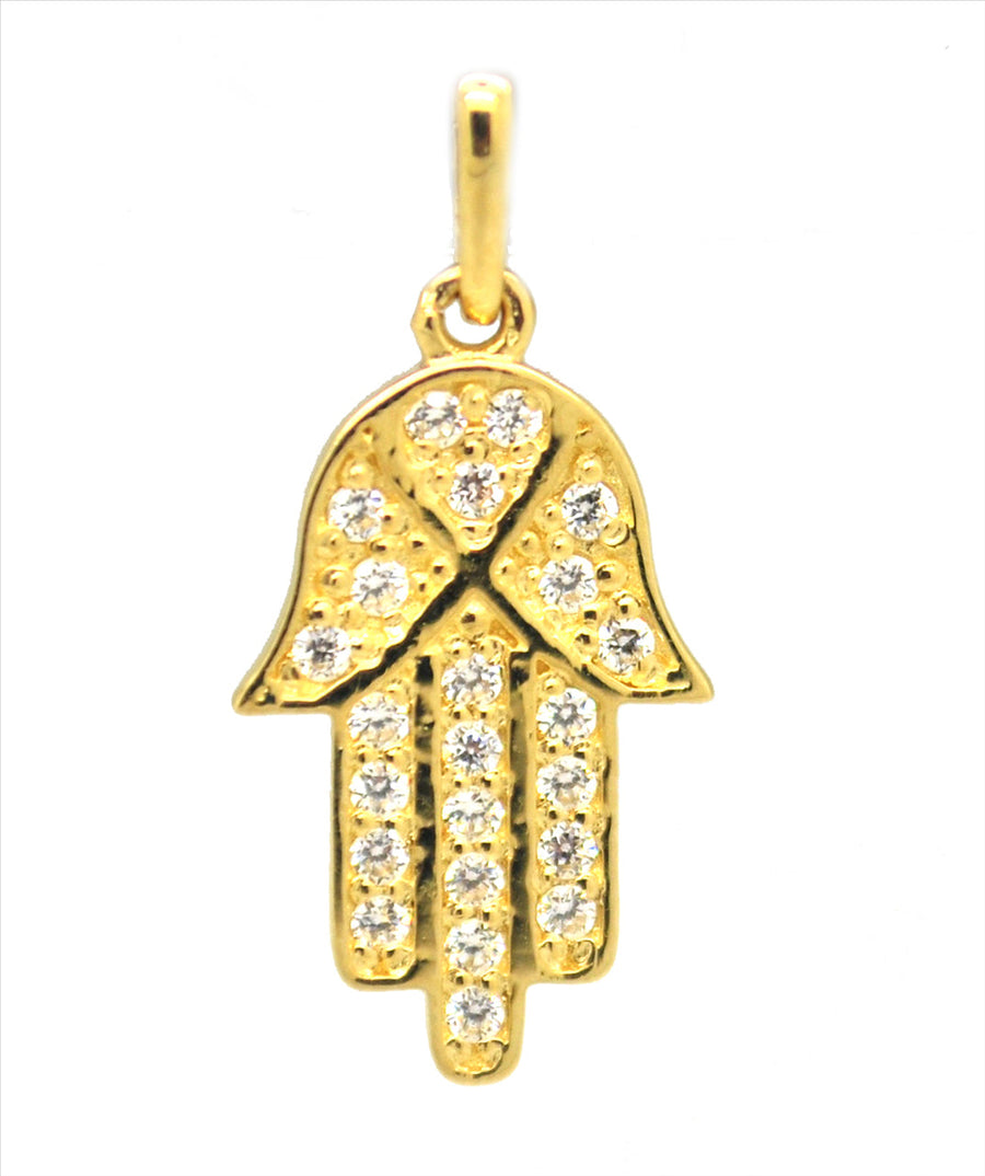 18k YG Solid Hand of Faith Pendant with CZ's 15x10mm