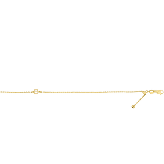 9k YG Diamond Cut Trace Chain 1.1mm Wide with Letter B (6.5x4.5mm) 19cm with Adjustable Finding