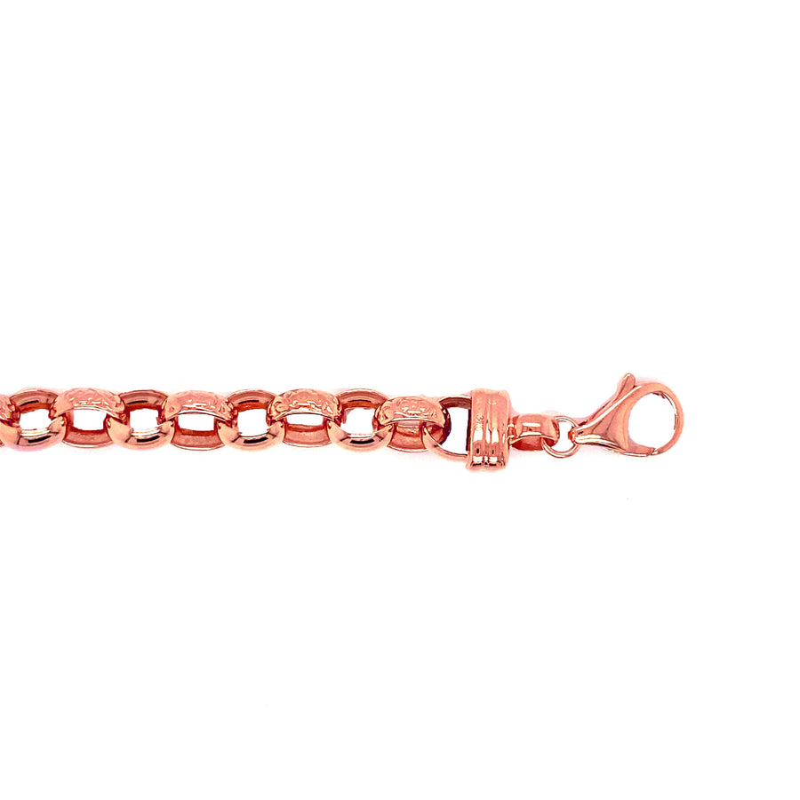 9k RG Solid Oval Belcher (every 2nd link engraved) Bracelet with 7.0 x 8.0mm link 19cm. With Parrot Clip. Approx. 12.9g