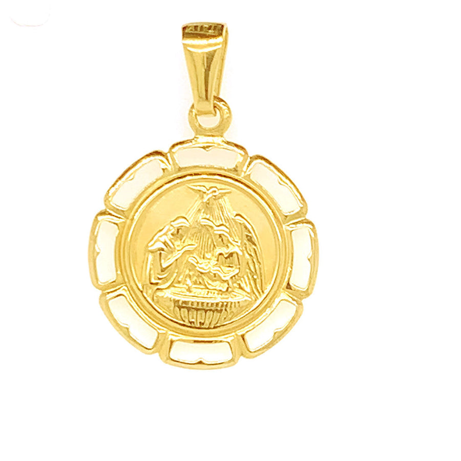 9k YG Italian Solid Round Medallion Pnd with Baptism Engraving and Cut Out Edge . 18mm wide