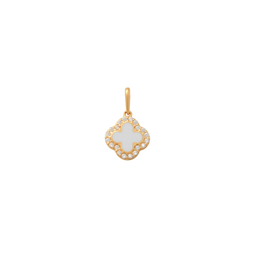 9k YG CZ and 4 Leaf Clover White Epoxy Pendant. 9.6mm