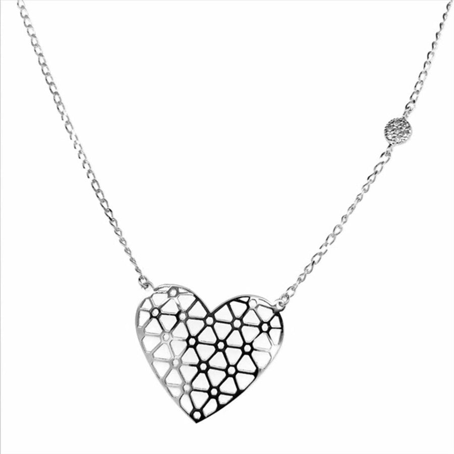 9k WG Heart Pendant 7D=0.03ct with Oval Link Chain 45cm O-Ring at 43cm & 44cm 1mm Wide . Meas. 17x20mm