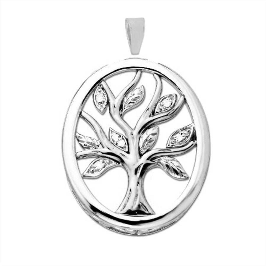 9k WG Diamond Oval Tree of Life Pendant 5D=0.025ct Claw Set . Meas. 23mm x 17mm