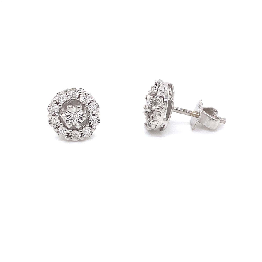 9k WG Diamond Micro Set Stud Earrings 22D=0.07ct Screw Back Butterflies 9mm