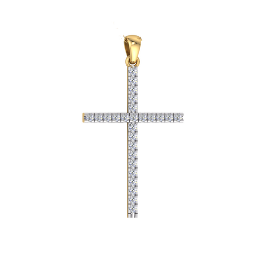 9k YG Diamond Cross Pendant 26D=0.25ct. 25x16.5mm