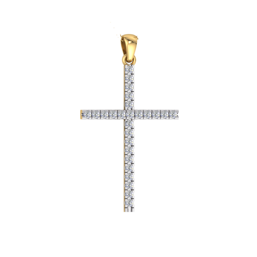 9k YG Diamond Cross Pendant 26D=0.25ct Claw Set . Meas. 25mm x 16.5mm