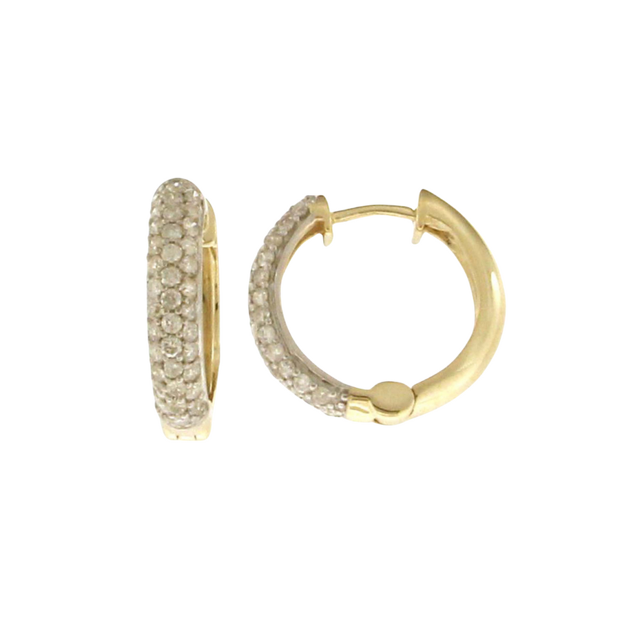 9k YG Diamond Round Huggie Earrings 116D=1.11ct 25mm Diameter. 3.7mm Wide