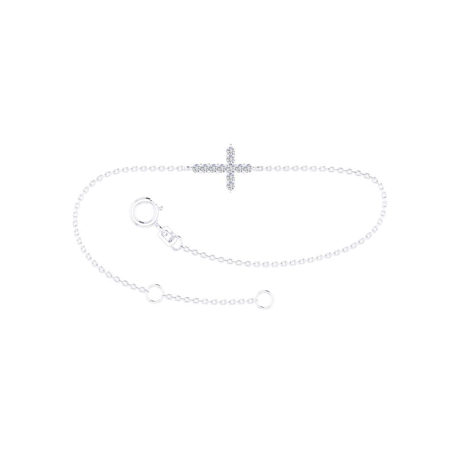 9k WG Oval link Bracelet, 1.4mm wide, with Diamond Cross (11.8x8.8mm). 19cm with Jump ring at 17cm. 11D=0.15ct