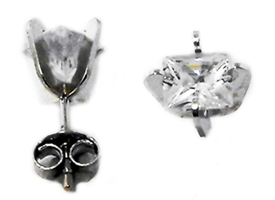 9k YG CZ Princess Cut Stud Earrings Claw Set 5mm