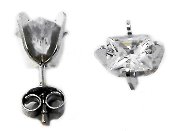 9k YG CZ Princess Cut Stud Earrings 5mm