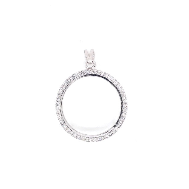 9k WG Diamond Sovereign St George Coin Holder Pendant to fit a 22.2mm X 1.1mm (depth) coin 51D = 0.51ct Claw Set . Meas. 25mm