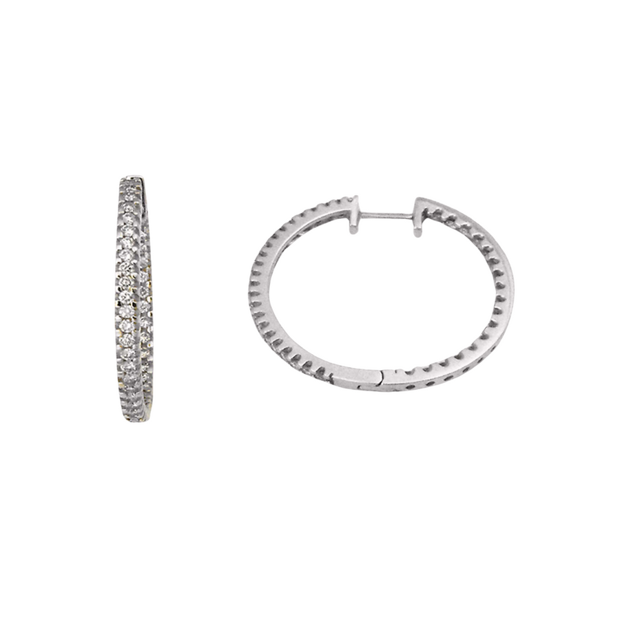 18k WG Diamond Round Huggie Earrings 80D=0.58ct. 19mm Diameter. 1.8mm Wide