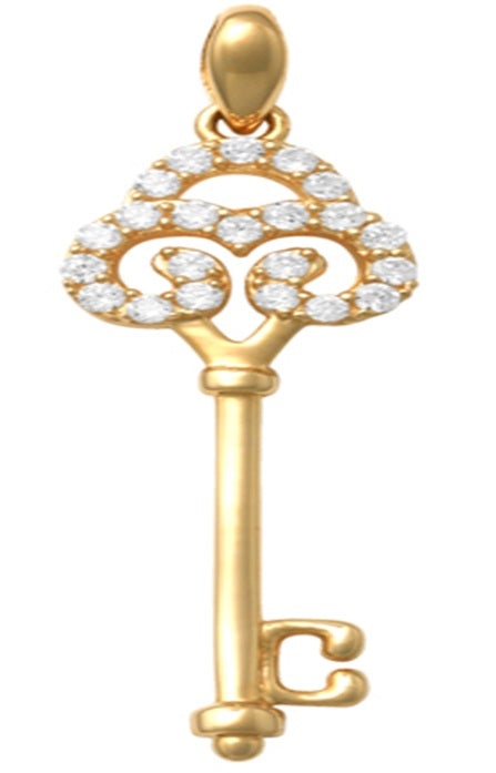 9k YG 21st Key Pendant set with CZ's 28mm x 9mm