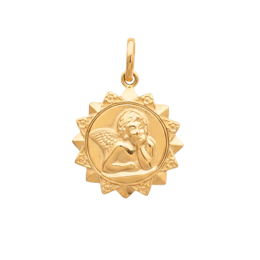 9k YG Round Angel Medallion 16mm