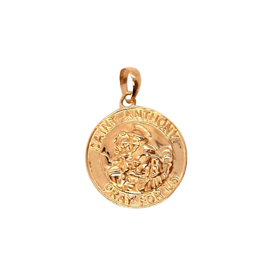 9k YG Solid Round St Anthony Medallion Pendant, 14.5mm
