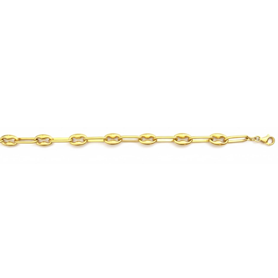 9k YG Gucci-Link Chain with Parrot Clasp. Paperclip link 16.3x5.5mm and Gucci link 12.8x8.2mm. 60cm including 3cm adjustable links.