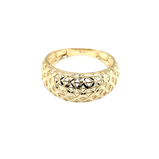 9k YG Faceted X Dome Ring 7mm