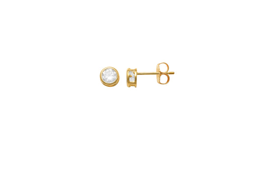 9k YG CZ Round Stud Earrings Bezel Set