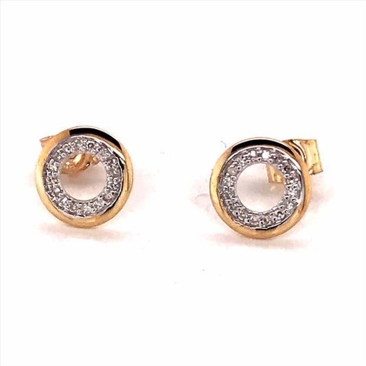 9k YG Diamond Circle Stud Earrings 8.5mm