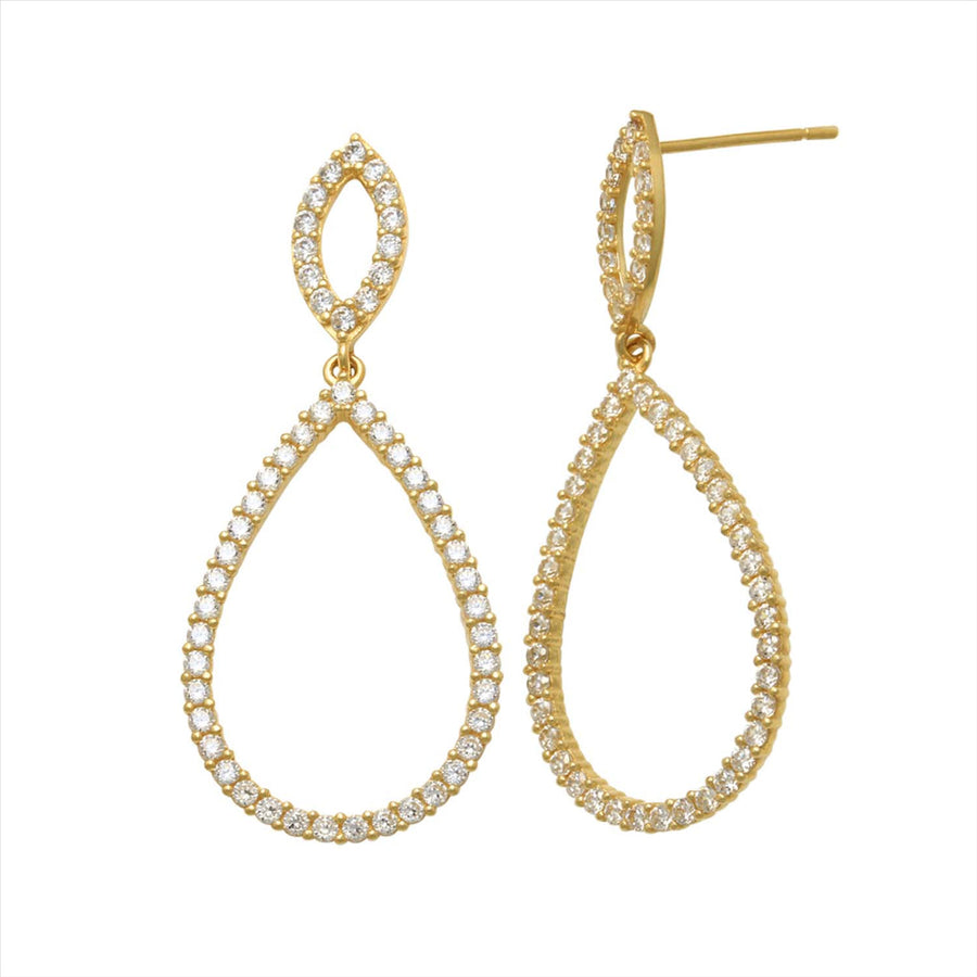 9k YG CZ Tear Drop Stud Earrings 34x14.8mm