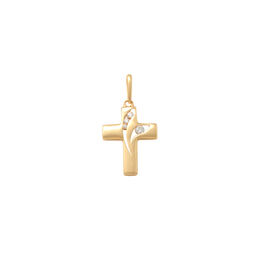 9k YG CZ Cross Pendant. 20mm x 15.5mm