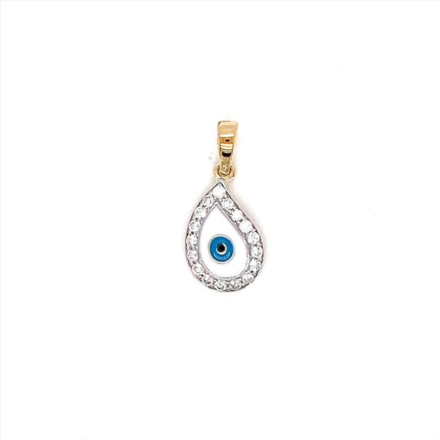 9k YG Diamond & Enamel Tear Drop Pendant 18D=0.16ct Grain Set . Meas. 12mm x 8mm