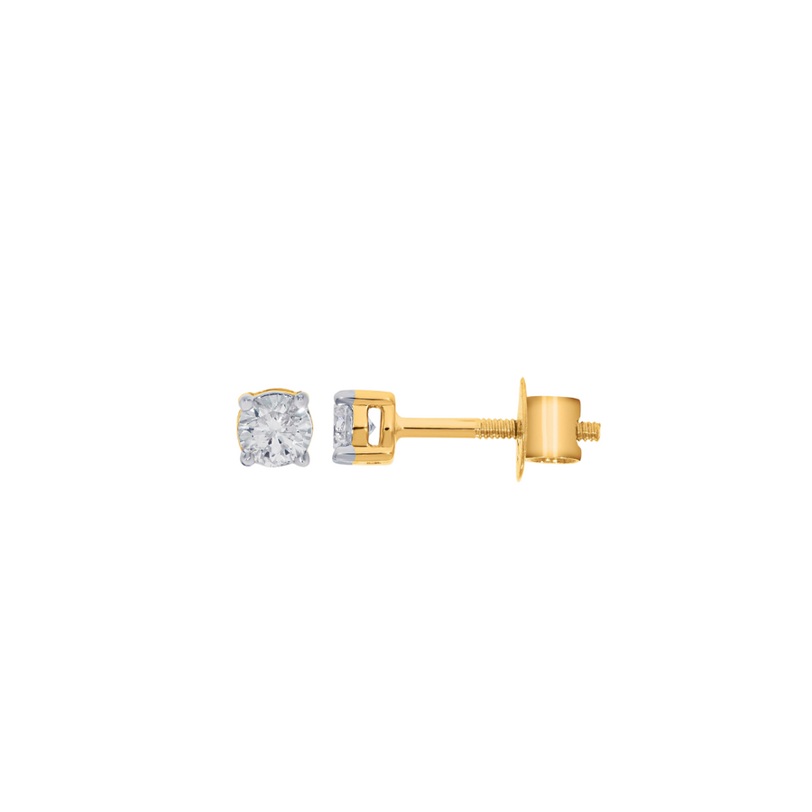 9k YG Diamond 4 Claw Stud Earrings 2D=0.50ct with Screw Back Findings