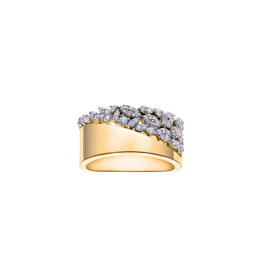 9k YG Split Diamond Dress Ring 10mm with Marquise Feature 66D=0.4ct. Size L