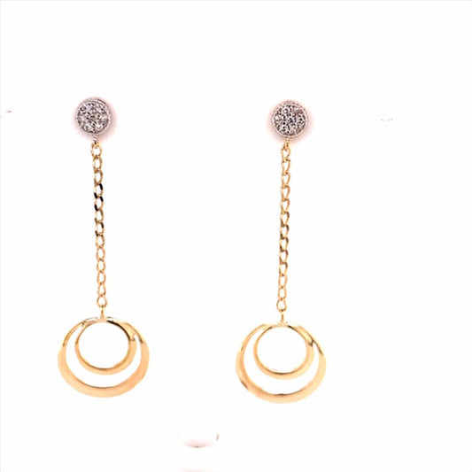 9k YG Diamond Drop Circle Stud Earrings