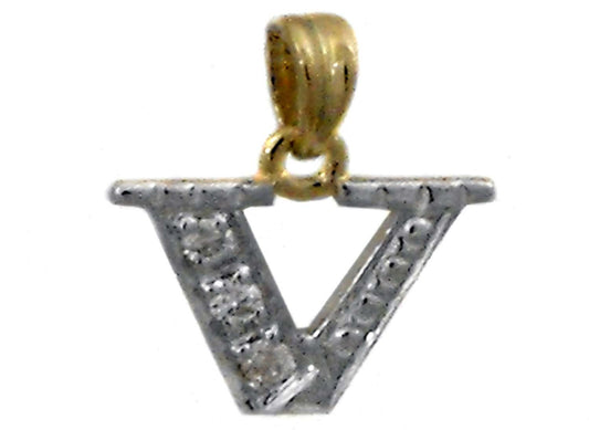 9k YG Diamond Block Letter Pendant V with 3D = 0.06ct 10mm