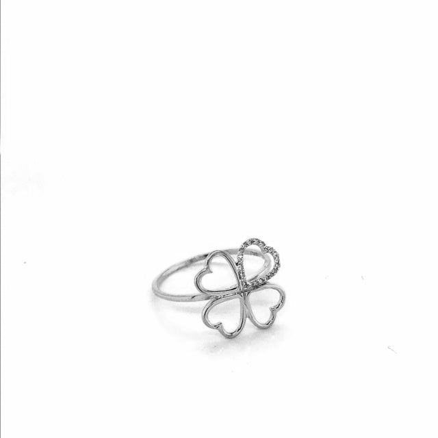 9k WG Diamond 4 Leaf Clover Dress Ring 22D=0.05ct Size M