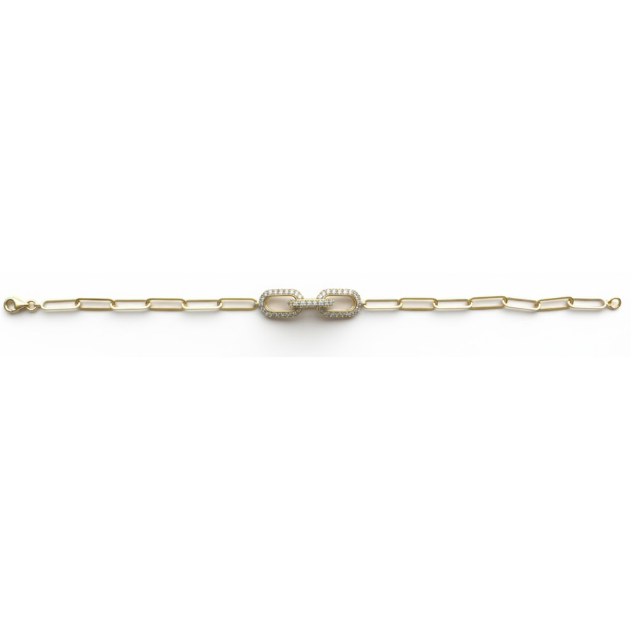 9k YG 3.7x12mm Paperclip Bracelet wih 3x Diamond Paperclip Links 32 x 8.75mm. 286D = Approx. 1.1ct