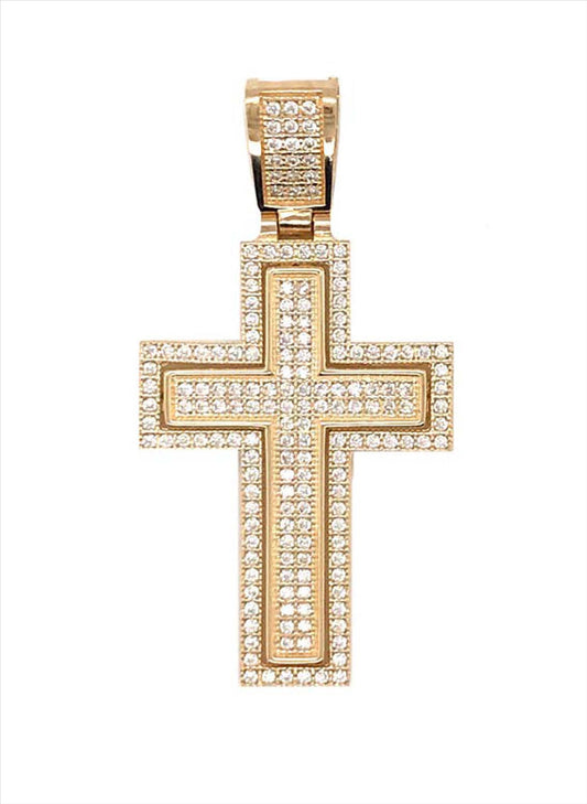 9k YG CZ Square Crucifixion 28x20mm