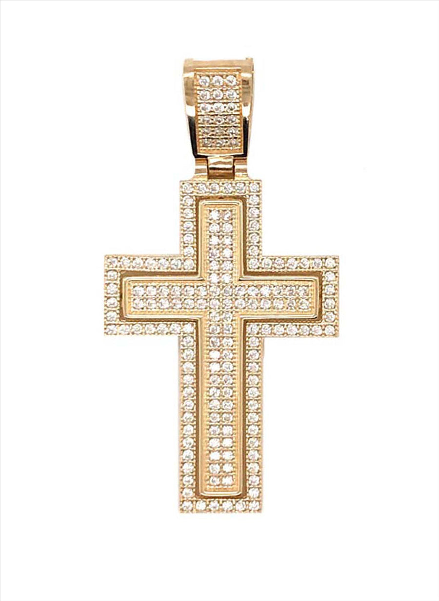 9k YG Solid CZ Square Edge Crucifixion Pendant 28mm x 20mm