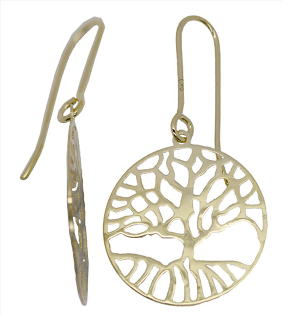 9k YG Diamond Tree of Life Shepherd Hook Earrings 16mm