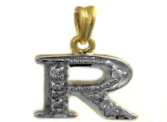 9k YG Diamond Block Letter Pendant R with 6D = 0.05ct 10mm