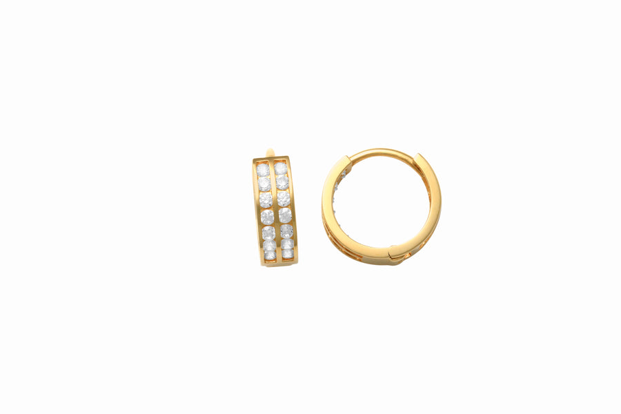9k YG CZ Round Huggie Earrings 10mm Diameter. 3.9mm Wide