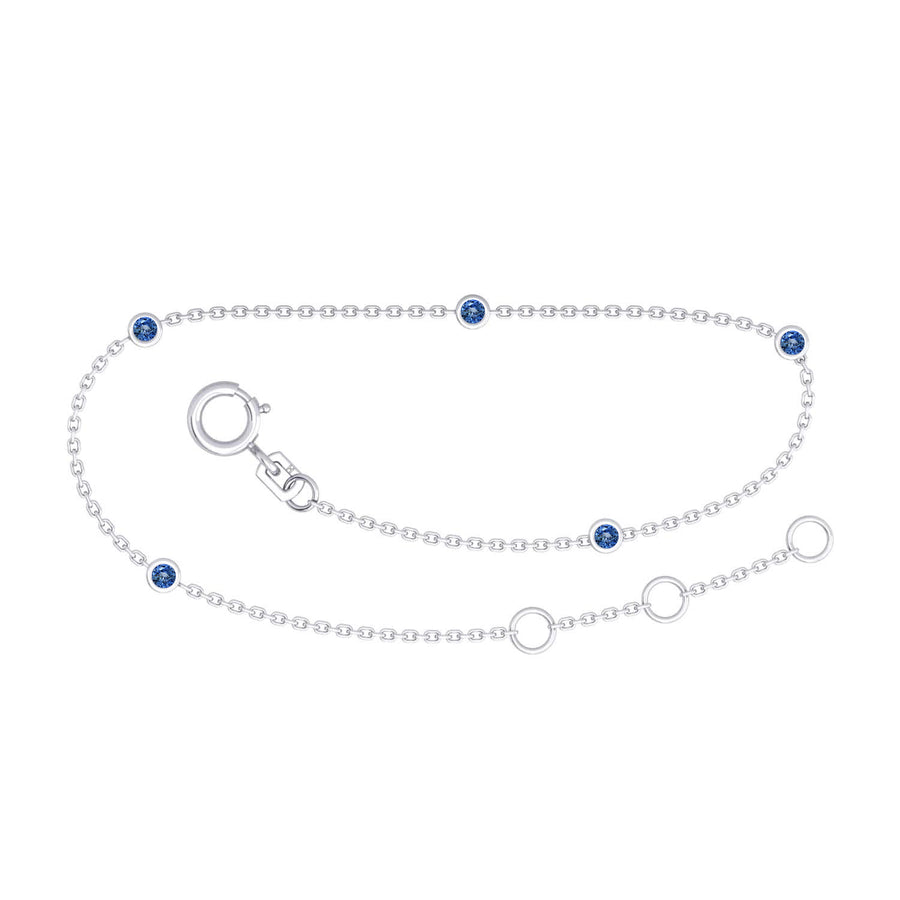 9k WG Solid Oval Link Blue Sapphire Bracelet 1.4mm Wide 19.5cm . Bezel Set with 5Sa = 0.25ct, O-Rings at 16.5 & 18cm.