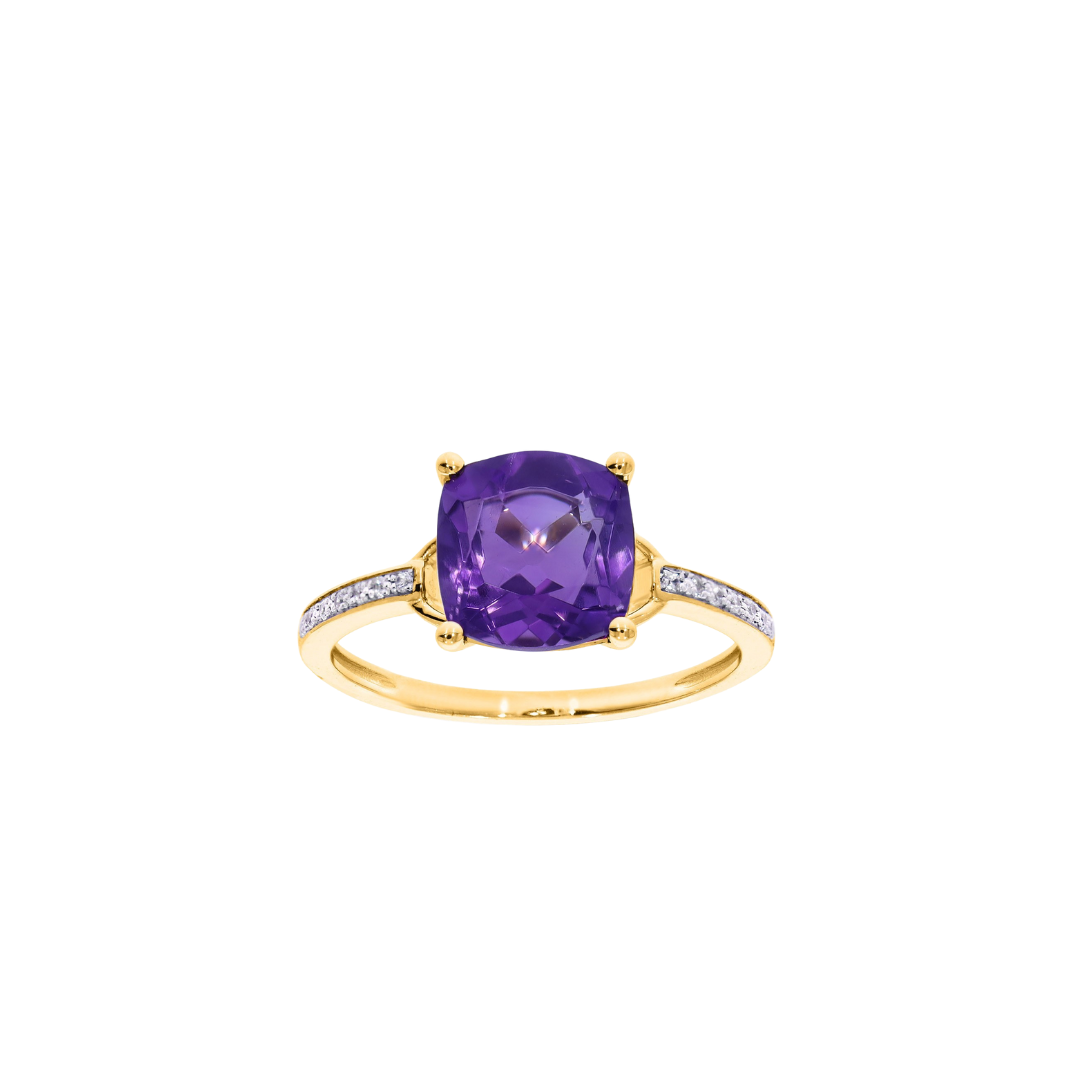9k YG Diamond Amethyst Ring