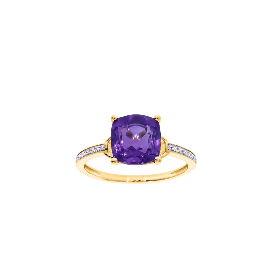 9k YG Diamond Amethyst Ring, 14D = 0.05ct, 1 x 8mm AM = 2.04ct. Size M