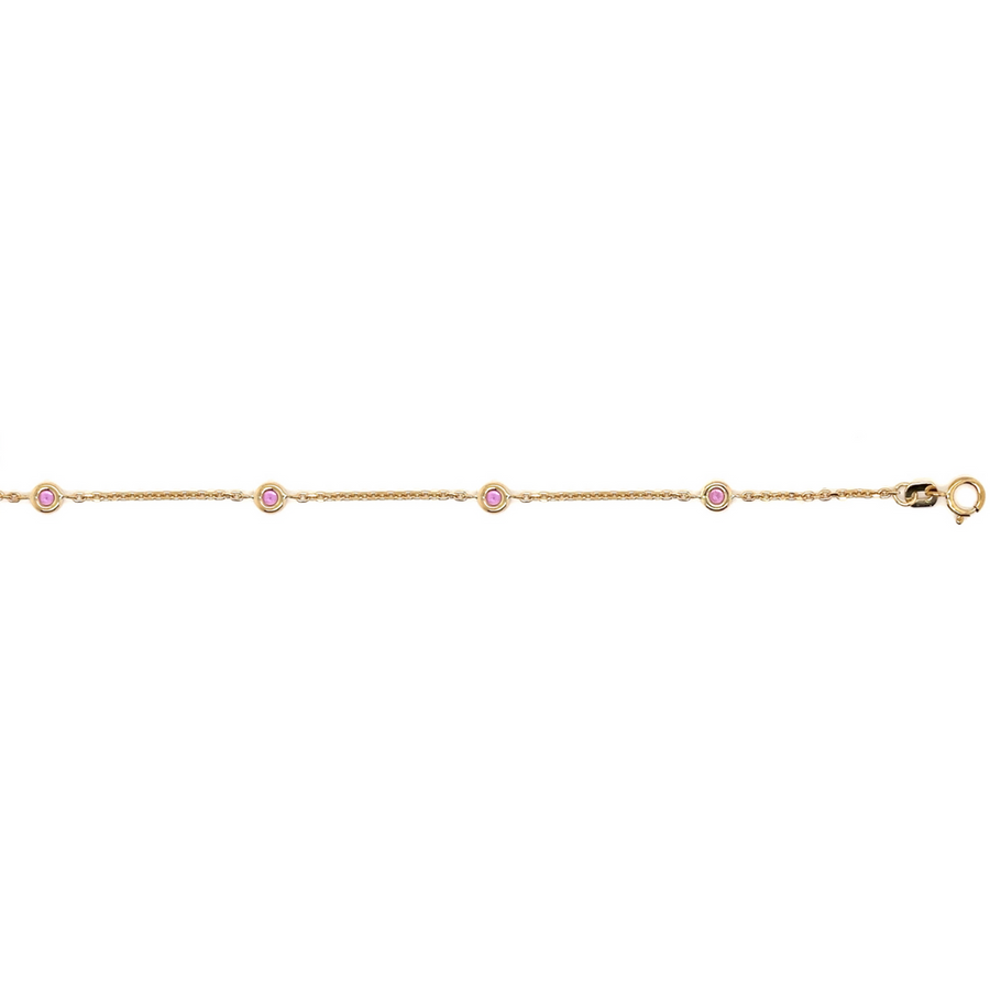 9k YG Solid Oval Link Pink Sapphire Bracelet 0.80mm Wide 19.5cm . Bezel Set with 5 Pink Sa=0.30ct, O-Rings at 16.5 & 18cm.
