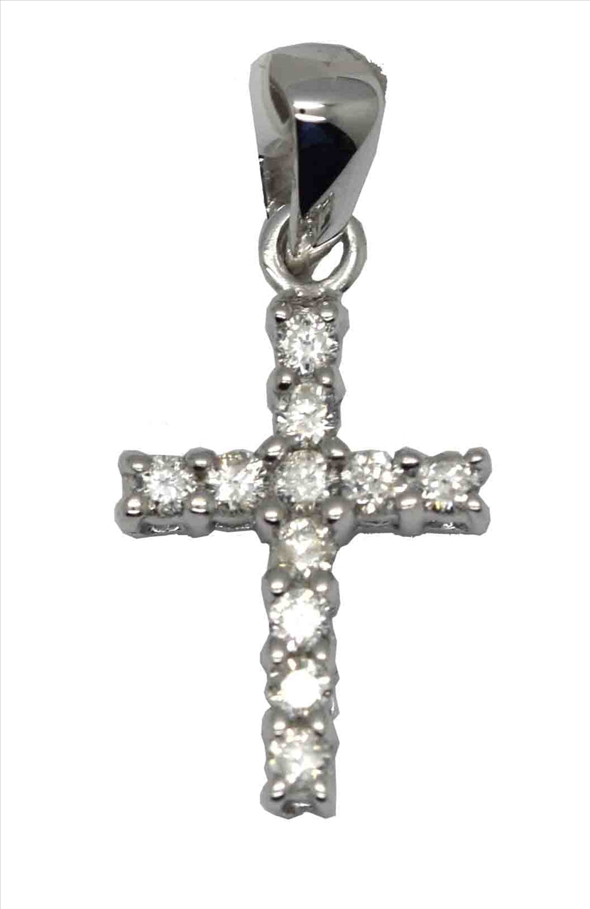 9k WG Diamond Cross Pendant 11D=0.17ct. 12 x 8.6mm