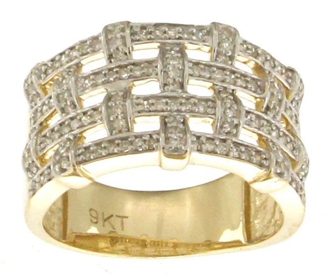 9k YG Diamond Ring 13mm 118D = 0.44ct Size P