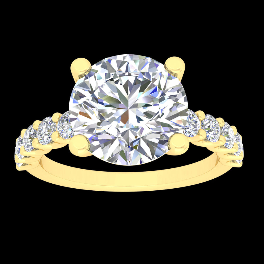 "Isabella" 9k YG 9mm (3ct) CZ Solitare Ring with four-claw set stones on band. Size N