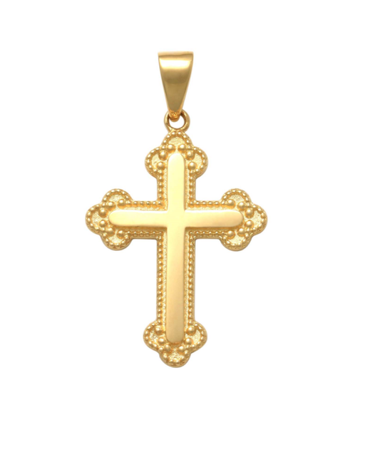 9k YG Large Solid Fancy edged Orthodox Cross Pendant 25mm x 17mm