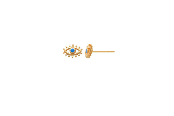 9k YG Enamel Evil Eye Stud Earrings 5.5x8mm