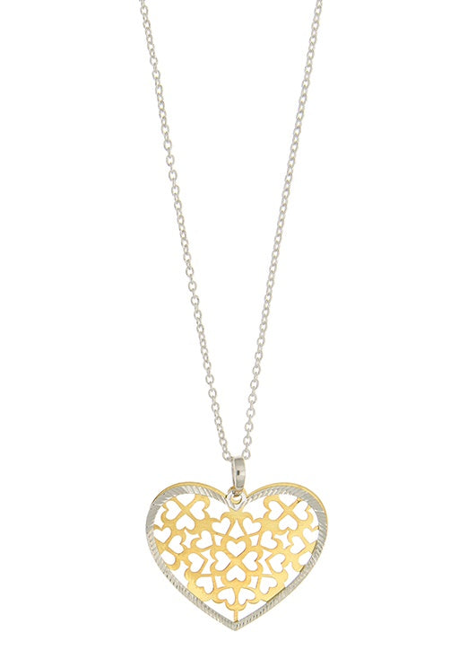 925 2T Laser Cut Fancy Double Heart Pendant 16x20mm with Chain